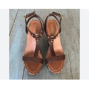 Ralph Lauren Brown Leather Sandals with Wedge Heel Women’s Size 5